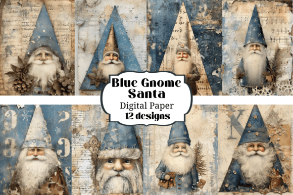 Blue Gnome Santa Backgrounds for Digital Sales