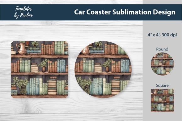 Library Book Car Coaster Sublimation: Print Templates