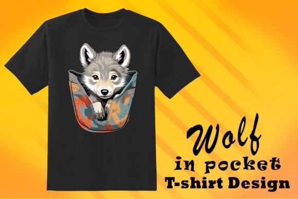 Pocket-Sized Wolf Art for Stylish POD T-Shirt Designs