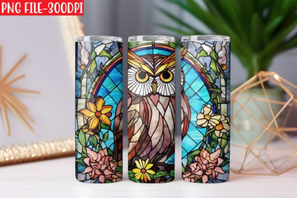 Stained Glass Owl Flowers Car Tumbler Print Templates