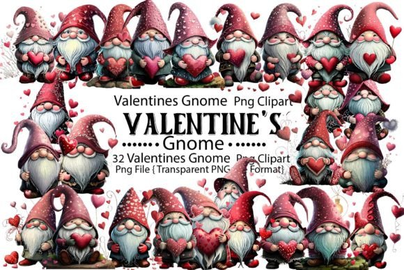 Valentines Gnome PNG Bundle for Print Templates