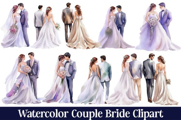 Watercolor Bride Couple Clipart PNG for Crafts