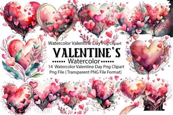 Watercolor Valentine PNGs for Print Templates